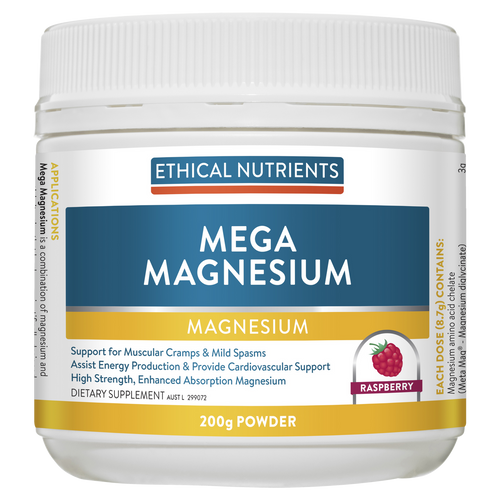 Ethical Nutrients Mega Magnesium Powder 200g Raspberry Ethical Nutrients Mega Magnesium Powder 200g Raspberry