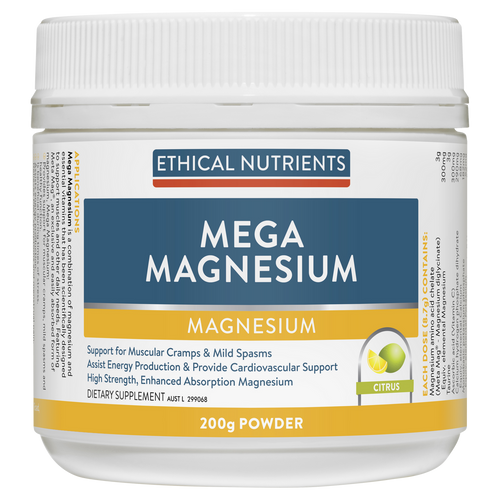 Ethical Nutrients Mega Magnesium Powder 200g Citrus Ethical Nutrients Mega Magnesium Powder 200g Citrus