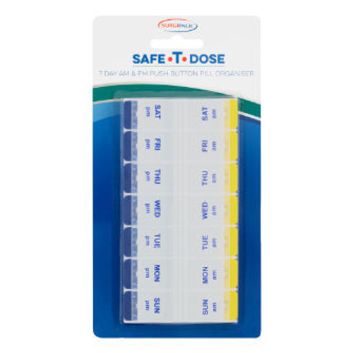 Surgipack Safe-T-Dose 7 Day AM/PM Pill Push Button Pill Organiser