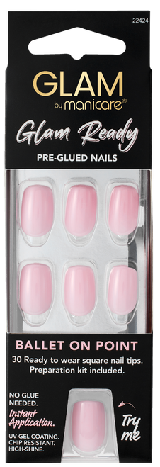 Manicare Glam Ready Pre Glued Nails Ballet On Point 30pcs