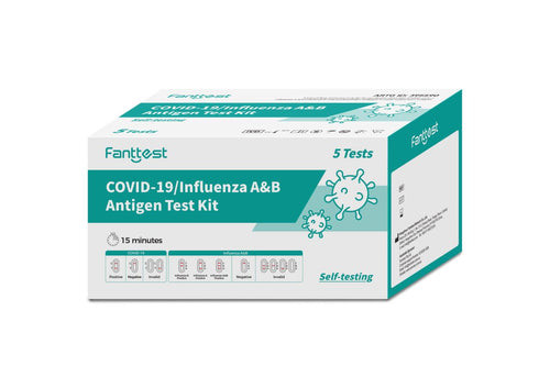 Fanttest COVID -19 / Influenza A & B 3-in-1 Combo Flu Rapid Antigen Test Kit -Nasal 5 tests