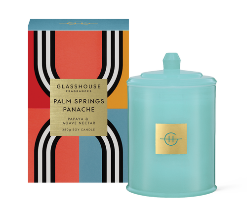 Glasshouse Fragrances Palm Springs Panache Soy Candle 380g and box