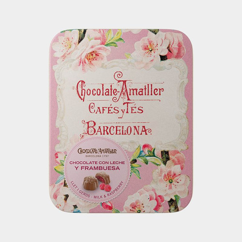 Chocolate Amatller Barcelona Milk Chocolate Raspberry Flower Pralines Tin 72g