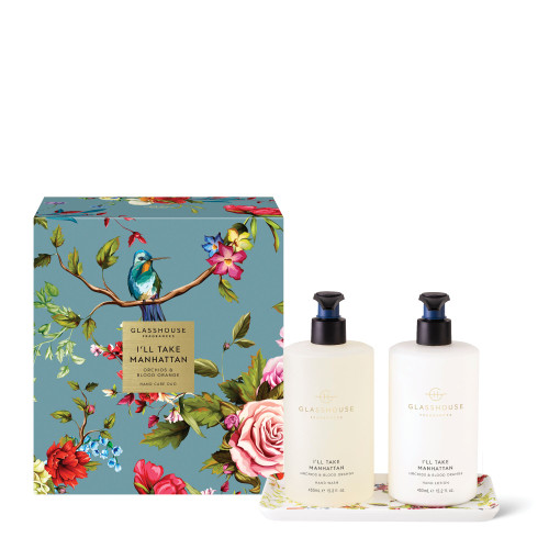 Front of Glasshouse Fragrances I'll Take Manhattan Hand Care Duo Gift Set