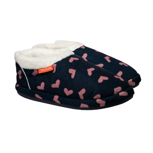 Archline Orthotic Slippers Closed Navy with Pink Hearts