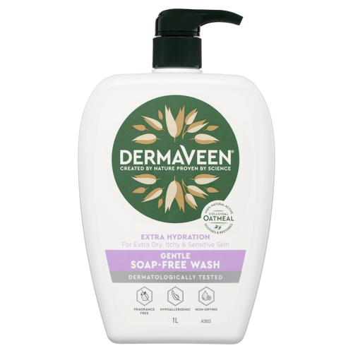 DermaVeen Extra Hydration Gentle Soap-Free Wash for Extra Dry, Itchy & Sensitive Skin 1L