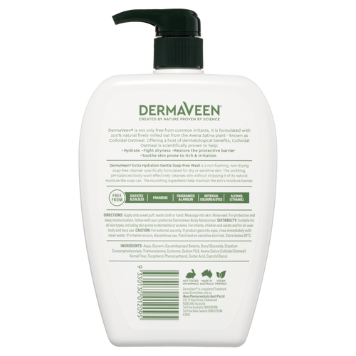 DermaVeen Extra Hydration Gentle Soap-Free Wash for Extra Dry, Itchy & Sensitive Skin 1L