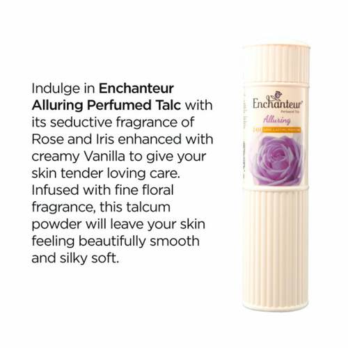 Enchanteur Alluring Perfumed Talc Rose Iris Vanilla Body Powder 200g perfume description