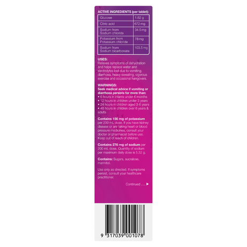 Side of Hydralyte Apple and Blackcurrant Flavoured Effervescent Electrolyte 20 Tablets