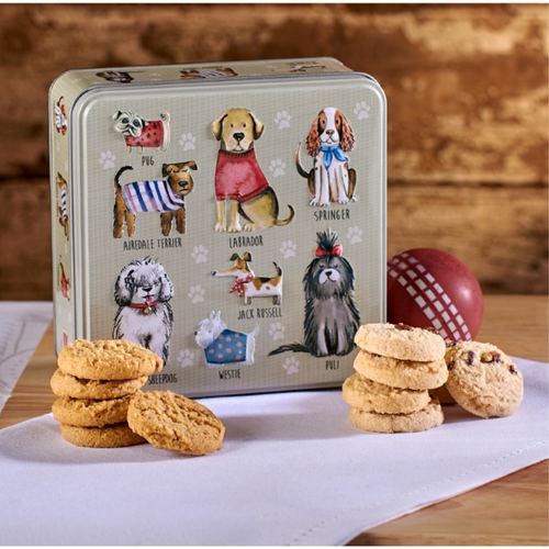 Grandma Wild's Embossed Dogs Jumper Tin with Ginger-Lemon And Chocolate Biscuits 160g
