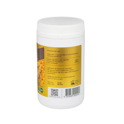 Back of tub of Goodcombo Propolis 2000mg 365 capsules showing ingredients list
