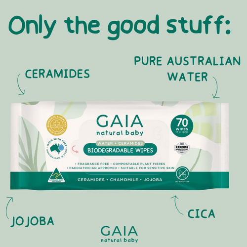 Gaia Natural Baby Biodegradable Baby Wipes 70 Pack Fragrance Free