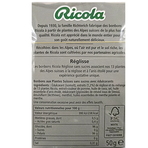 Ricola Licorice Sugar-Free Candy Ingredients