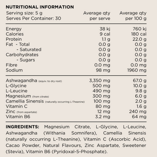 Switch Nutrition Adrenal Magnesium Support Powder Nutritional Info and Ingredients