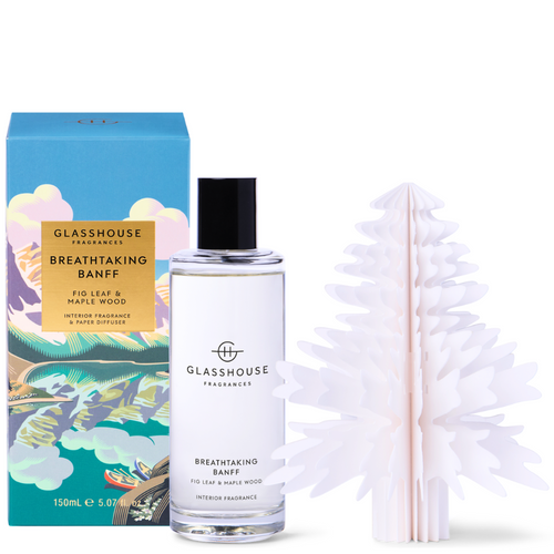 Glasshouse Fragrances Interior Fragrance & Paper Diffuser Breathtaking Banff With Maple Wood & Fig Leaf 150mL Glasshouse Fragrances Interior Fragrance & Paper Diffuser Breathtaking Banff With Maple Wood & Fig Leaf 150mL