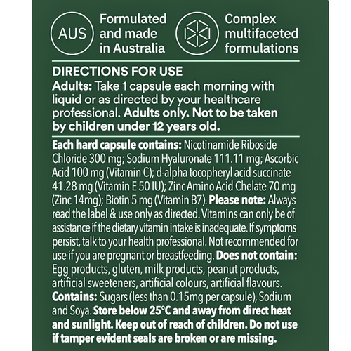 Ultra Nature NR Skin Hair And Energy product label image with directions and ingredients information