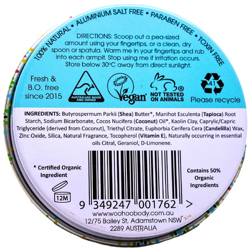 Woohoo Body Deodorant Paste Tin Surf Regular Strength Back View of the product image