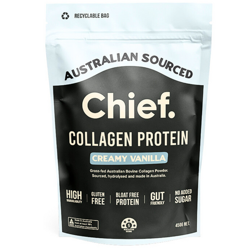 Chief. Collagen Protein Grass-fed Bovine Powder Creamy Vanilla Gluten Free 450g