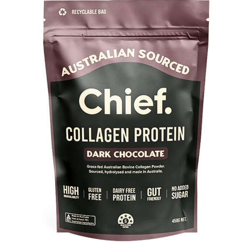 Chief. Collagen Protein Grass-fed Bovine Powder Dark Chocolate Gluten Free 450g