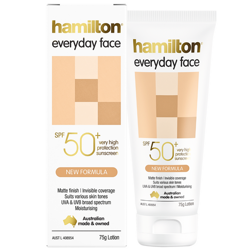 Hamilton Sunscreen Everyday Face Lotion SPF 50+ Matte Finish Suits All Skin Tones 75mL