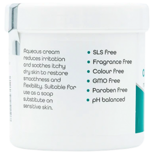 Topiderm Aqueous Cream Moisturiser And Soap Substitute SLS Free 500g Back View of the package