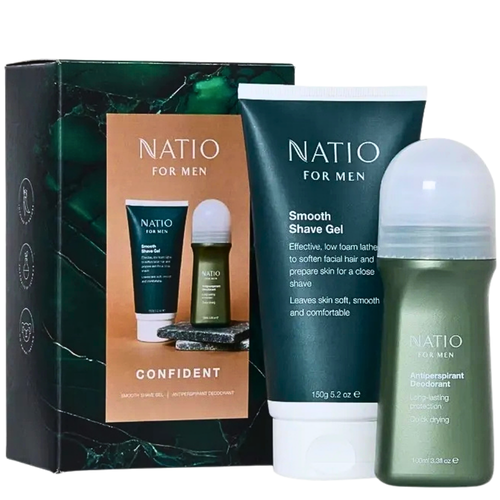Natio Men Confident Gift Set Smooth Shave Gel 150g and Antiperspirant Deodorant 100mL