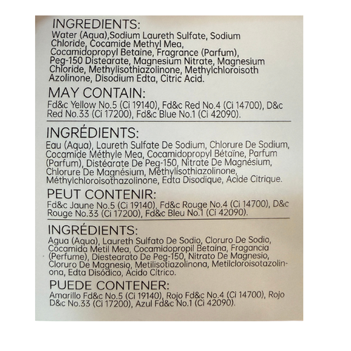 Molto Bella Hand Soap Sakura Essence Ingredients Label