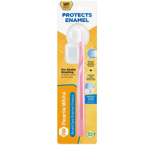Pearlie White BrushCare Enamel Protect Adult Soft Toothbrush Single Assorted Colours Pearlie White BrushCare Enamel Protect Adult Soft Toothbrush Single Assorted Colours