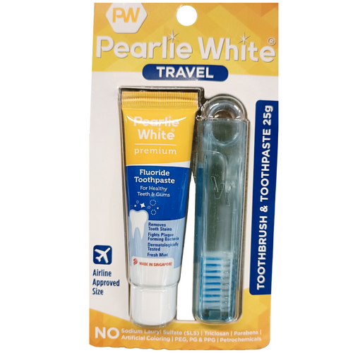 Pearlie White Travel Toothbrush with Premium Toothpaste Fresh Mint 25gm