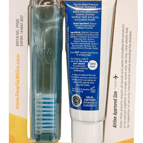 Pearlie White Travel Toothbrush with Premium Toothpaste Compact, travel-friendly design