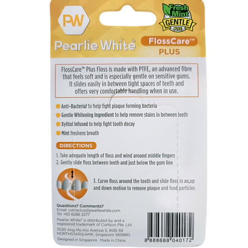 Pearlie White FlossCare Plus For Sensitive Gums Back View of the packaging