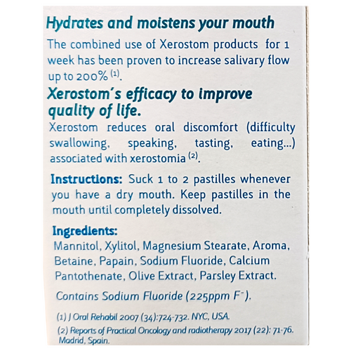 Xerostom with Saliactive Pastilles Back View of the package