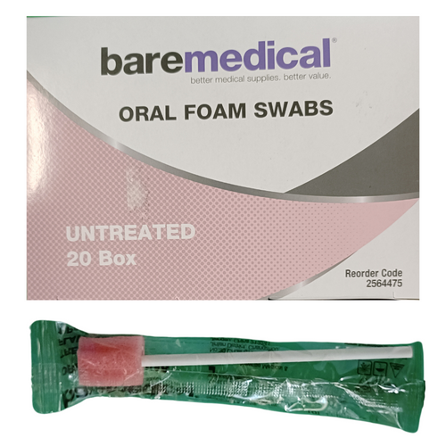 Image of the BareMedical Oral Foam Swabs Untreated 20 Pack with one swab beside it Image of the BareMedical Oral Foam Swabs Untreated 20 Pack with one swab beside it