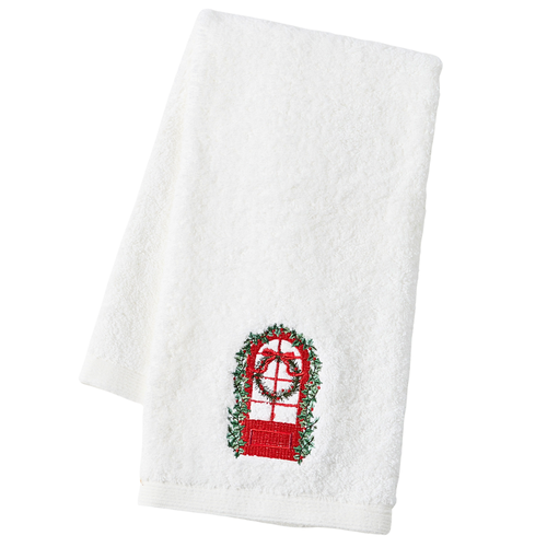 Pilbeam Living Hand Towel Seasons Greetings Collection Wreath-Framed Window Pilbeam Living Hand Towel Seasons Greetings Collection Wreath-Framed Window