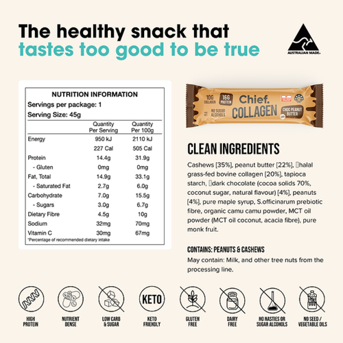 Chief Collagen Protein Bar Choc Peanut Butter 45g