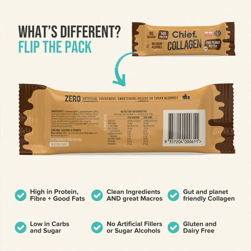 Chief Collagen Protein Bar Choc Peanut Butter 45g