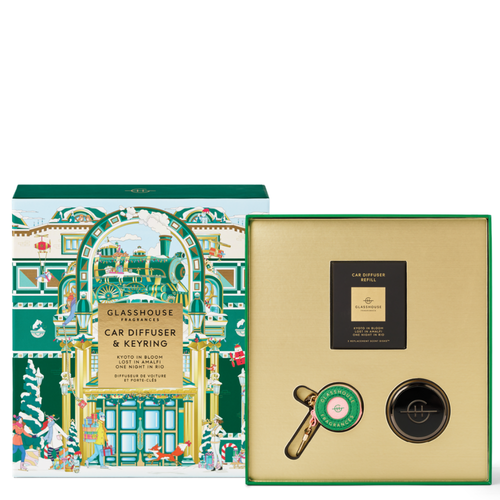 Glasshouse Fragrances Black Car Diffuser with 3 Scent Disk and Key Ring