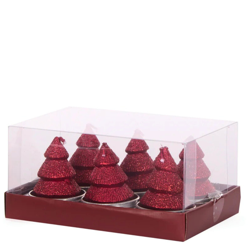 Holly And Ivy Tealights Red Layered Christmas Tree 6 Pack