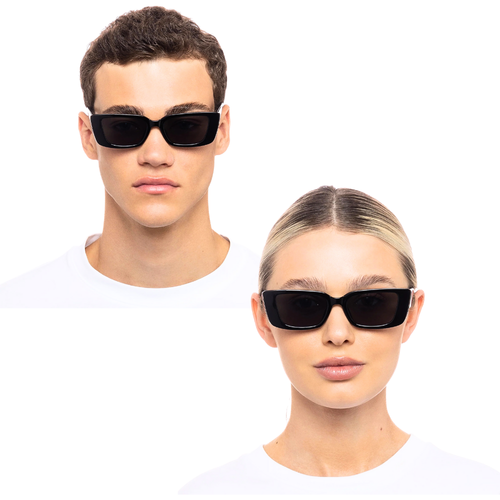 The image shows a man and a woman wearing the Aire Sunglasses Novae Black