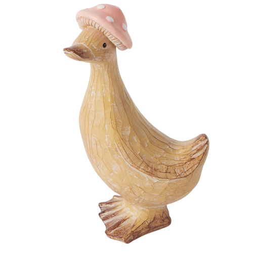 Pilbeam Living Sculpture Duck Puddles With Pink Toadstool Hat Height 24cm