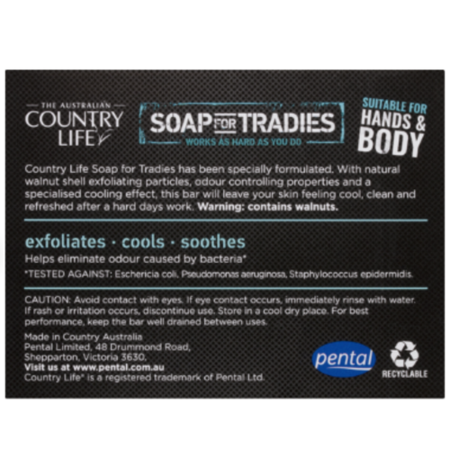 Image shows back view of the country life soap for tradies package