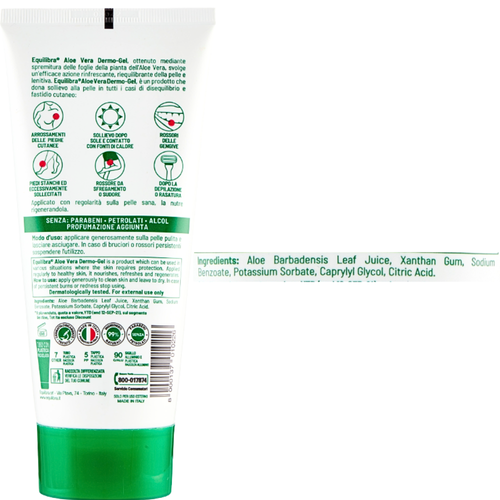 Equilibra Aloe Vera Multi-Active Dermo Gel 150mL image of the back with ingredient list