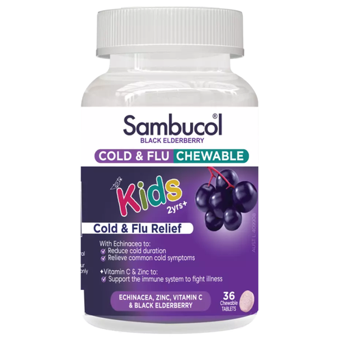 Sambucol Kids Cold & Flu Relief Chewable 36 Tablets [Expiry Date: 02/2026]