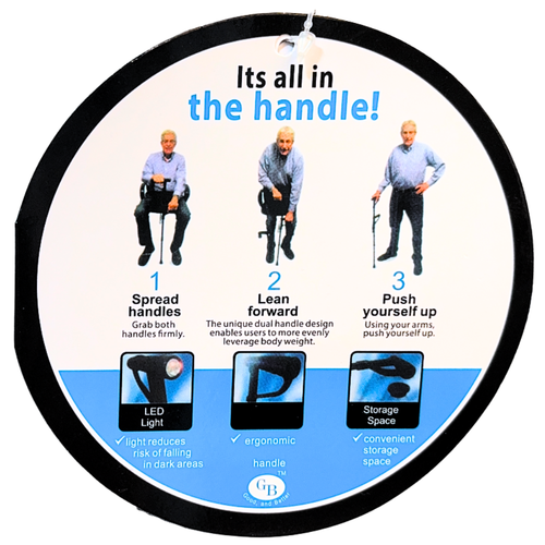 Surgical Basics Walking Stick 2 Handles Adjustable With Torch Black 72-94cm product info