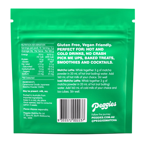 Peggies Ceremonial Grade Matcha 30g product image back