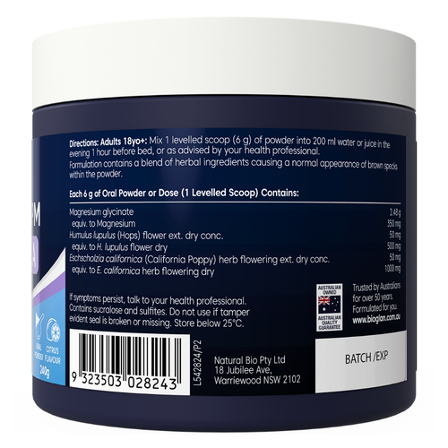 Bioglan Active Magnesium PM Deep Sleep Powder 240g product info