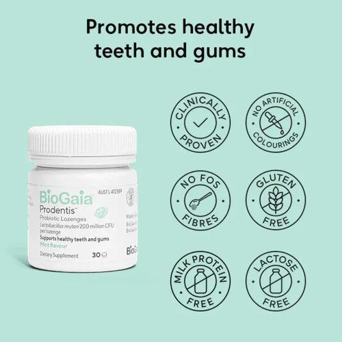 BioGaia Prodentis Probiotic Supplements Mint 30 Lozenges product info