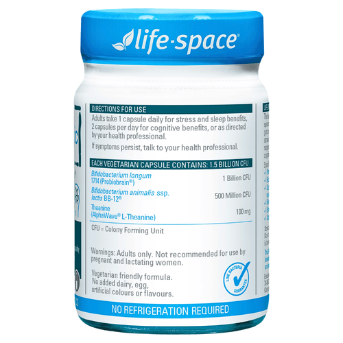 Life-Space NeuroBiotic 30 Capsules back view with ingredients and directions