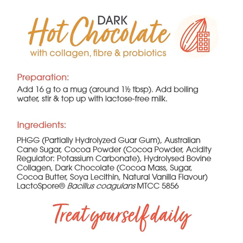 Noisy Gut Superflora Collagen, Fibre & Probiotics Hot Chocolate 256g how to prep info