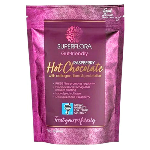 Noisy Gut Superflora Collagen, Fibre & Probiotics Raspberry Hot Chocolate 256g product image